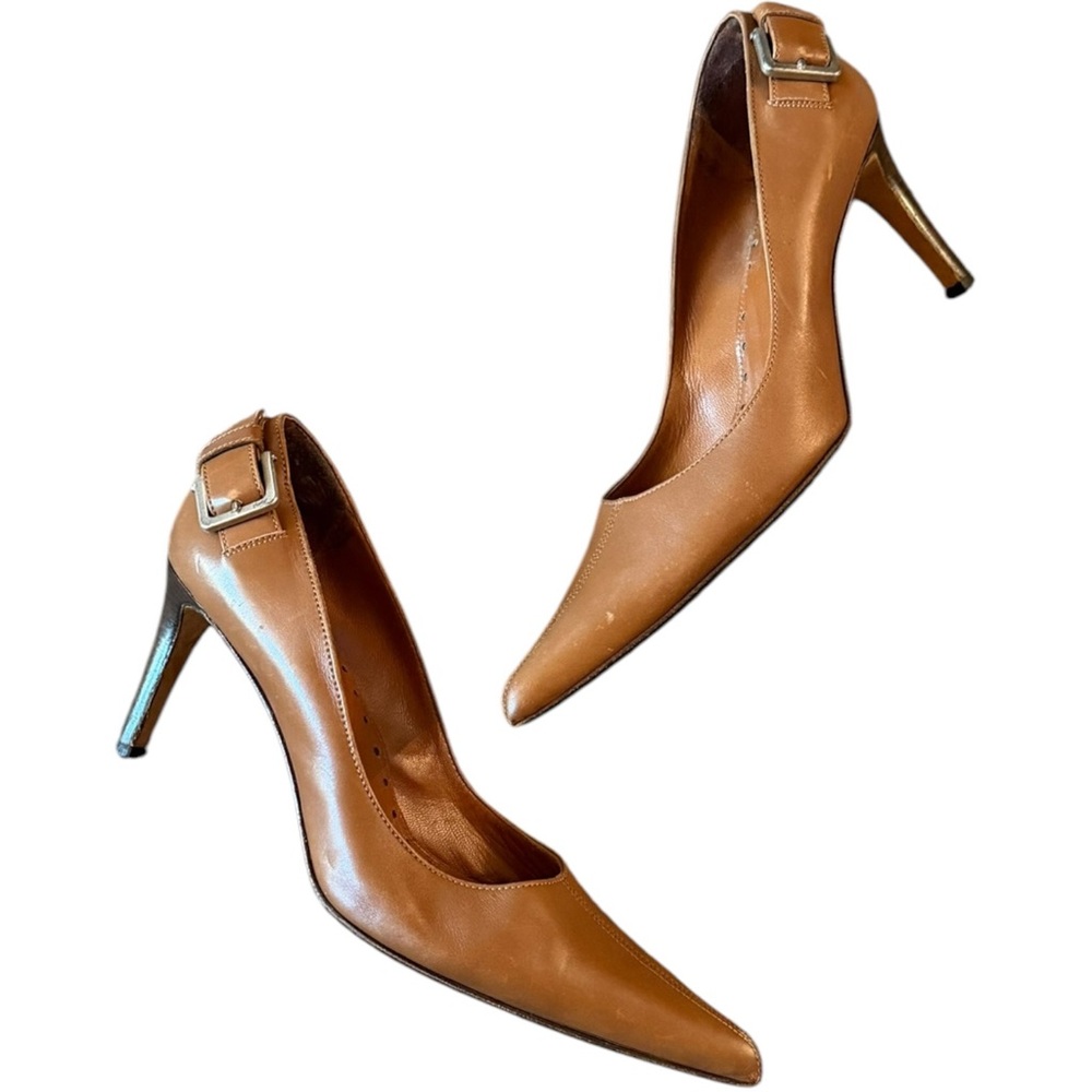 Yves Saint Laurent YSL Vintage Brown Buckle Leather Heels